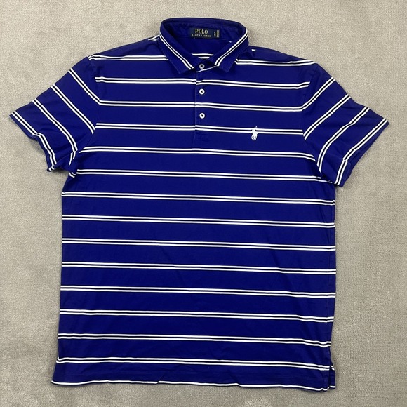 Polo Ralph Lauren Polo Shirt Mens Large Blue White Striped Pima Cotton — photo 2